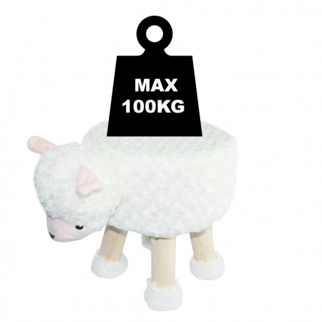 372025 Puf en tejido suave y blandito forma de Oveja en madera 40x27xH30cm