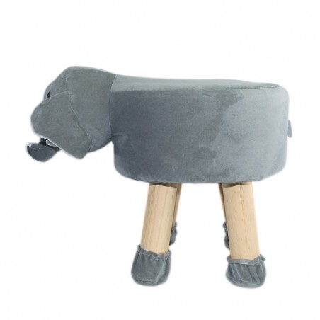372025 Puf en tejido suave y blandito forma de Elefante en madera 40x27xH30cm