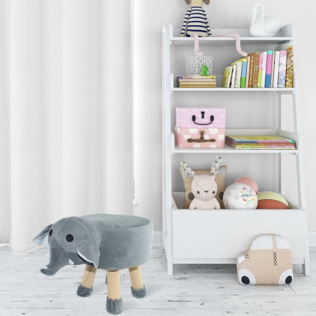 372025 Puf en tejido suave y blandito forma de Elefante en madera 40x27xH30cm