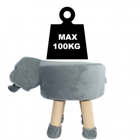 372025 Puf en tejido suave y blandito forma de Elefante en madera 40x27xH30cm