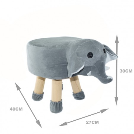 372025 Puf en tejido suave y blandito forma de Elefante en madera 40x27xH30cm