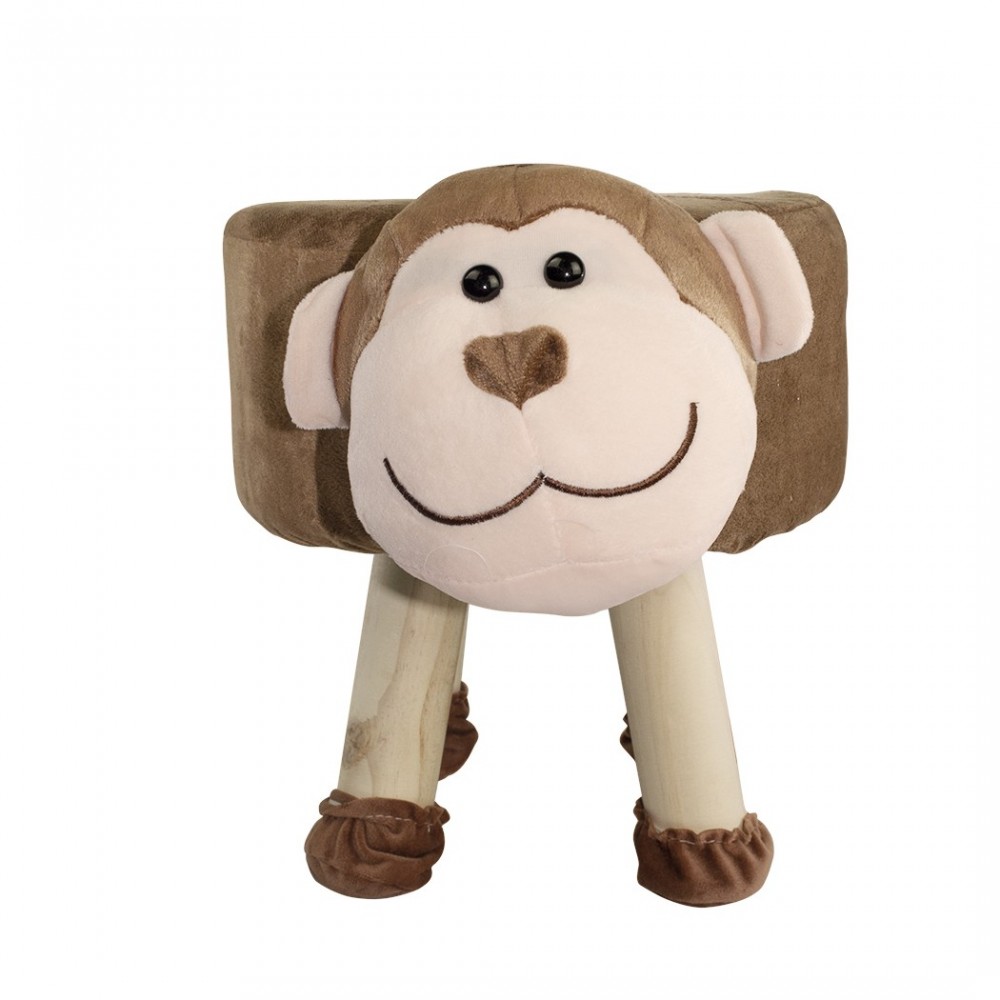 372025 Puf en tejido suave y blandito forma de Monito en madera 40x27xH30cm