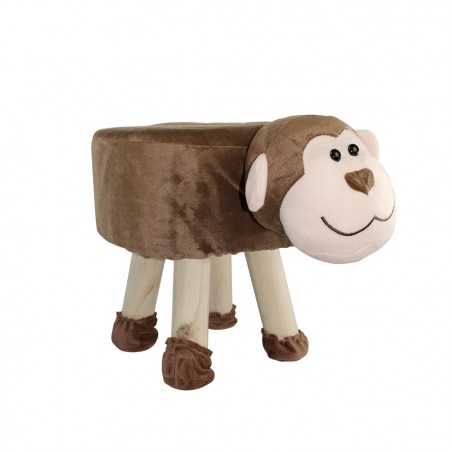 372025 Puf en tejido suave y blandito forma de Monito en madera 40x27xH30cm