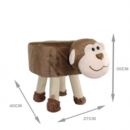 372025 Puf en tejido suave y blandito forma de Monito en madera 40x27xH30cm