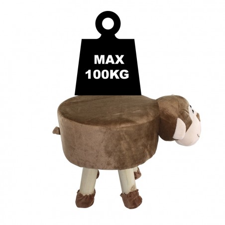 372025 Puf en tejido suave y blandito forma de Monito en madera 40x27xH30cm