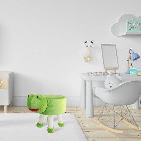 372026 Puf en tejido suave y blandito forma de Ranita en madera 40x27xH30cm