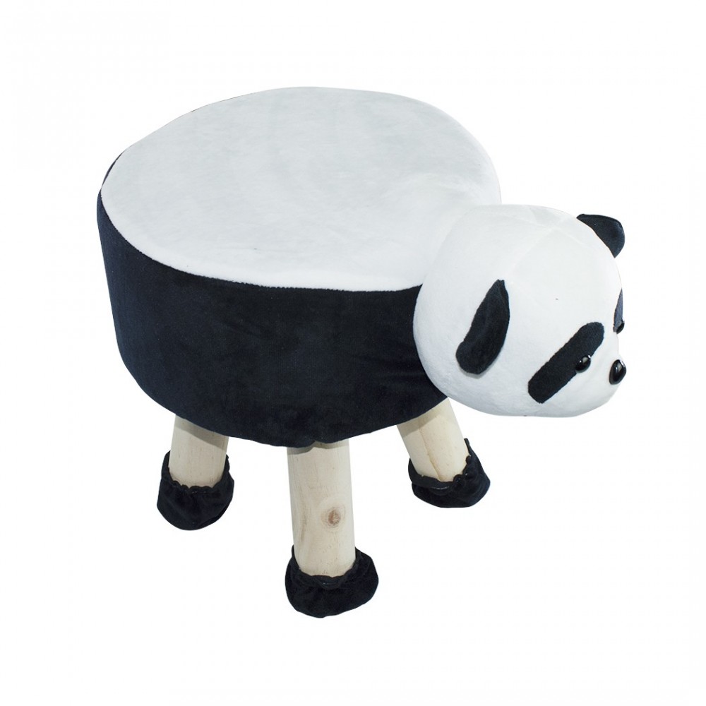 372026 Puf en tejido suave y blandito forma de Oso panda en madera 40x27xH30cm