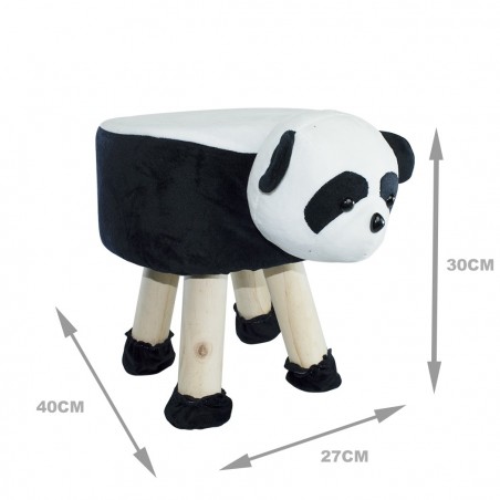 372026 Puf en tejido suave y blandito forma de Oso panda en madera 40x27xH30cm
