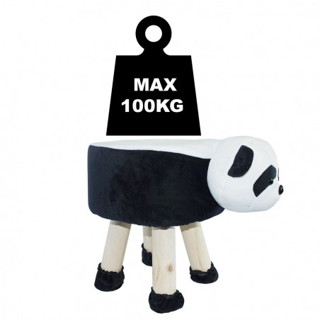 372026 Puf en tejido suave y blandito forma de Oso panda en madera 40x27xH30cm