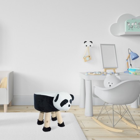 372026 Puf en tejido suave y blandito forma de Oso panda en madera 40x27xH30cm