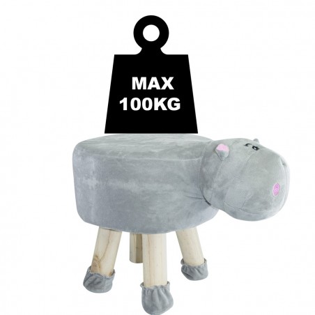 372026 Puf en tejido suave y blandito forma de hipopótamo en madera 40x27xH40cm