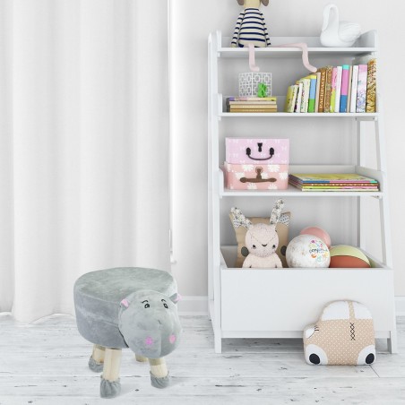 372026 Puf en tejido suave y blandito forma de hipopótamo en madera 40x27xH40cm