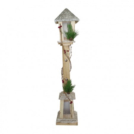 293021 Farola de Navidad de madera con brillo dorado H85 Cm 15 Led Luz cálida