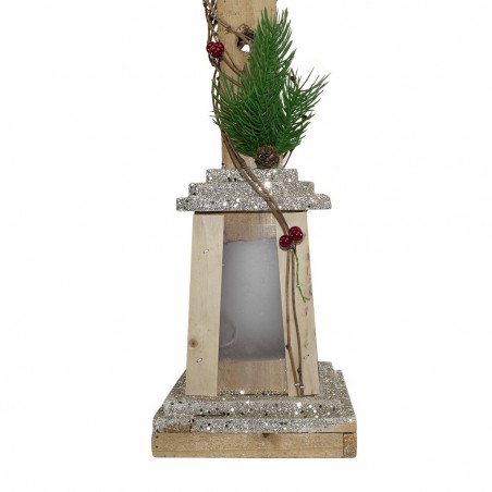 293021 Farola de Navidad de madera con brillo dorado H85 Cm 15 Led Luz cálida