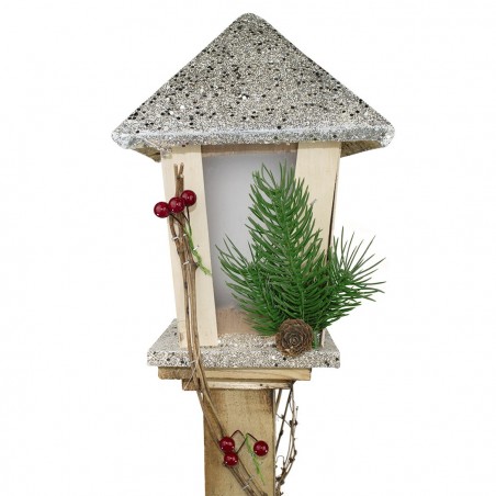 293021 Farola de Navidad de madera con brillo dorado H85 Cm 15 Led Luz cálida