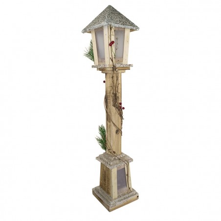 293021 Farola de Navidad de madera con brillo dorado H85 Cm 15 Led Luz cálida