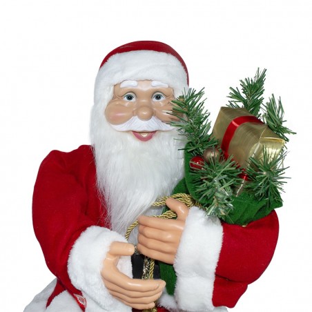 144059 Papá Noel sentado en silla 90 cm con bolsa de regalo y sonidos navideños