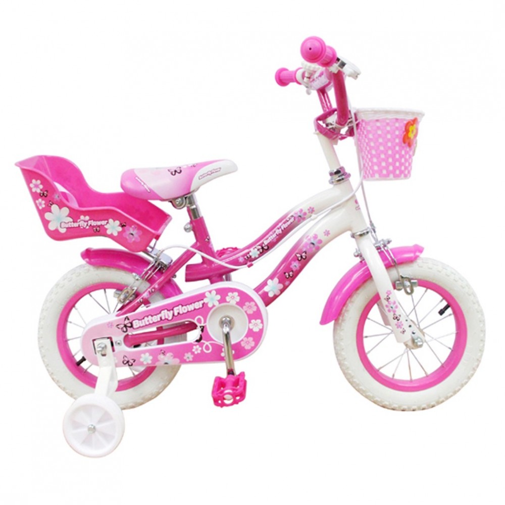 510132 Bicicleta  BUTTERFLY FLOWER talla 12 para niñas 2 a 5 años con ruedines