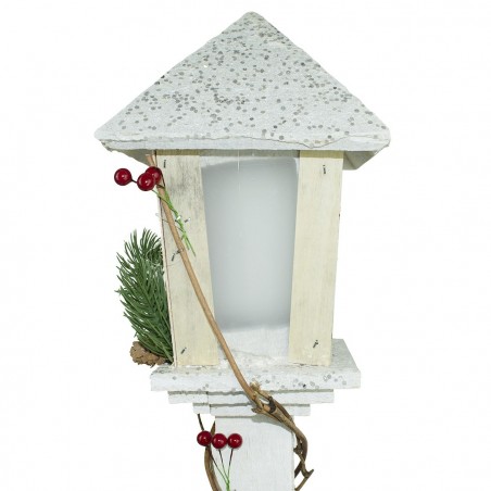 293022 Farola para Navidad de madera blanca brillo h85 cm 15 led luz cálida