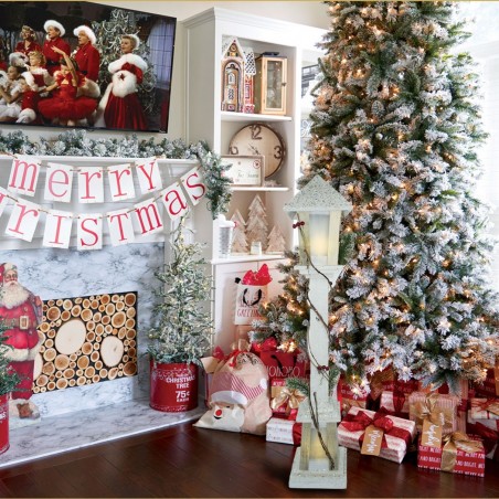 293022 Farola para Navidad de madera blanca brillo h85 cm 15 led luz cálida