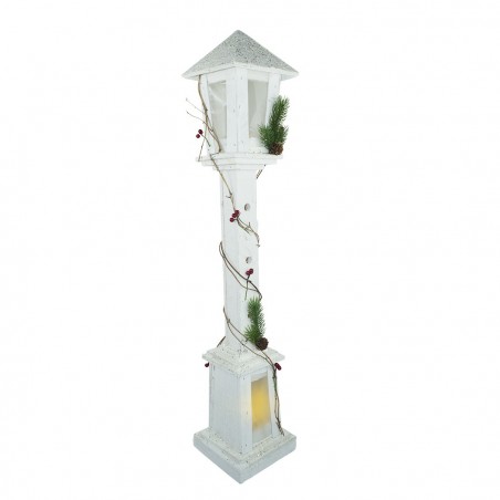 293020 Farola para Navidad de madera blanca brillo h98 cm 20 led luz cálida