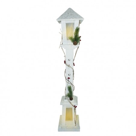293020 Farola para Navidad de madera blanca brillo h98 cm 20 led luz cálida