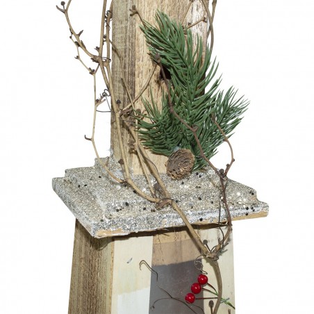 293019 Farola para Navidad de madera dorada con brillo h98 cm 20 led luz cálida