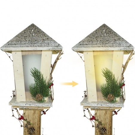 293019 Farola para Navidad de madera dorada con brillo h98 cm 20 led luz cálida