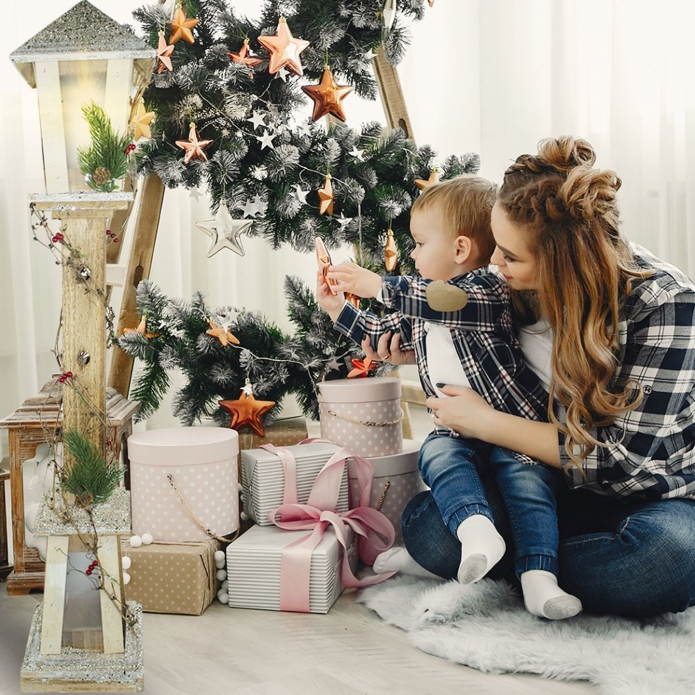 293019 Farola para Navidad de madera dorada con...