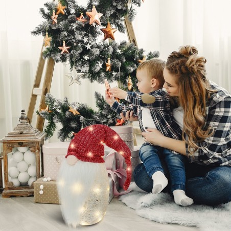 308035 Gnomo con sombrero ROJO 104 cm con mini luciérnagas y barba larga