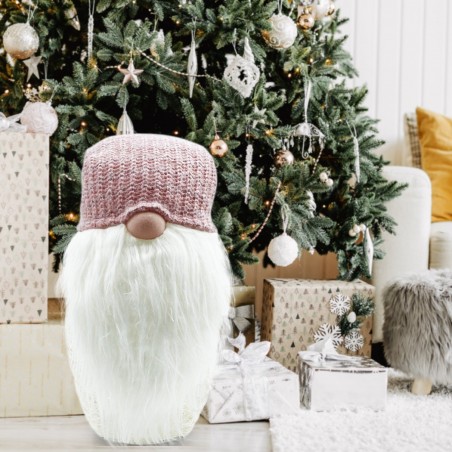 308033 Gnomo con sombrero ROSA 104 cm con mini luciérnagas y barba larga