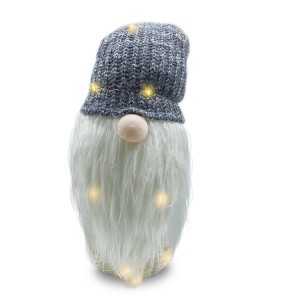 308037 Gnomo con sombrero GRIS 87 cm con mini luciérnagas y barba larga