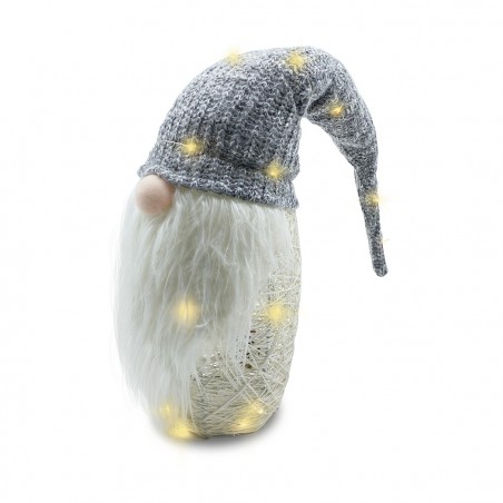 308037 Gnomo con sombrero GRIS 87 cm con mini luciérnagas y barba larga