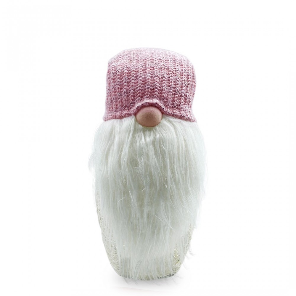 308038 Gnomo con sombrero Rosa 87 cm con mini luciérnagas y barba larga