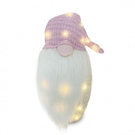 308038 Gnomo con sombrero Rosa 87 cm con mini luciérnagas y barba larga
