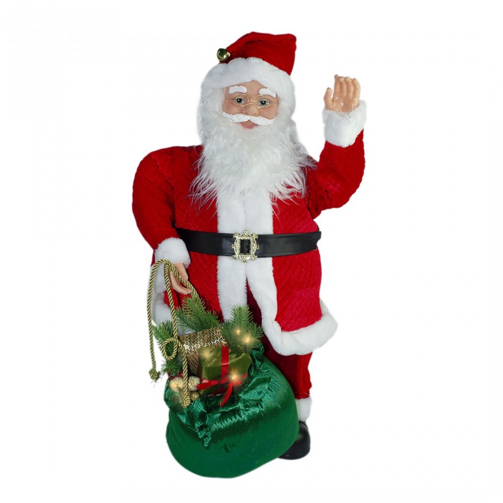 144184 Papá Noel rojo con saco para decoración 80cm música luces movimiento