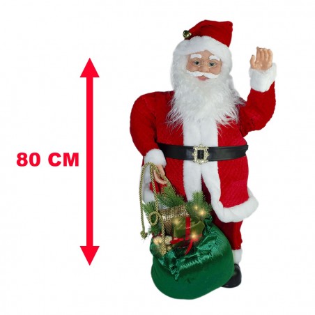 144184 Papá Noel rojo con saco para decoración 80cm música luces movimiento