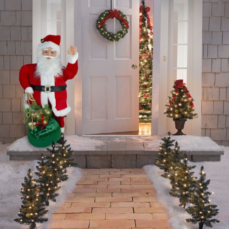 144184 Papá Noel rojo con saco para decoración 80cm música luces movimiento