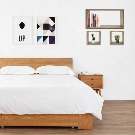 547137 Conjunto de 3 baldas cubo y rectangular madera NATURAL acc. para montaje