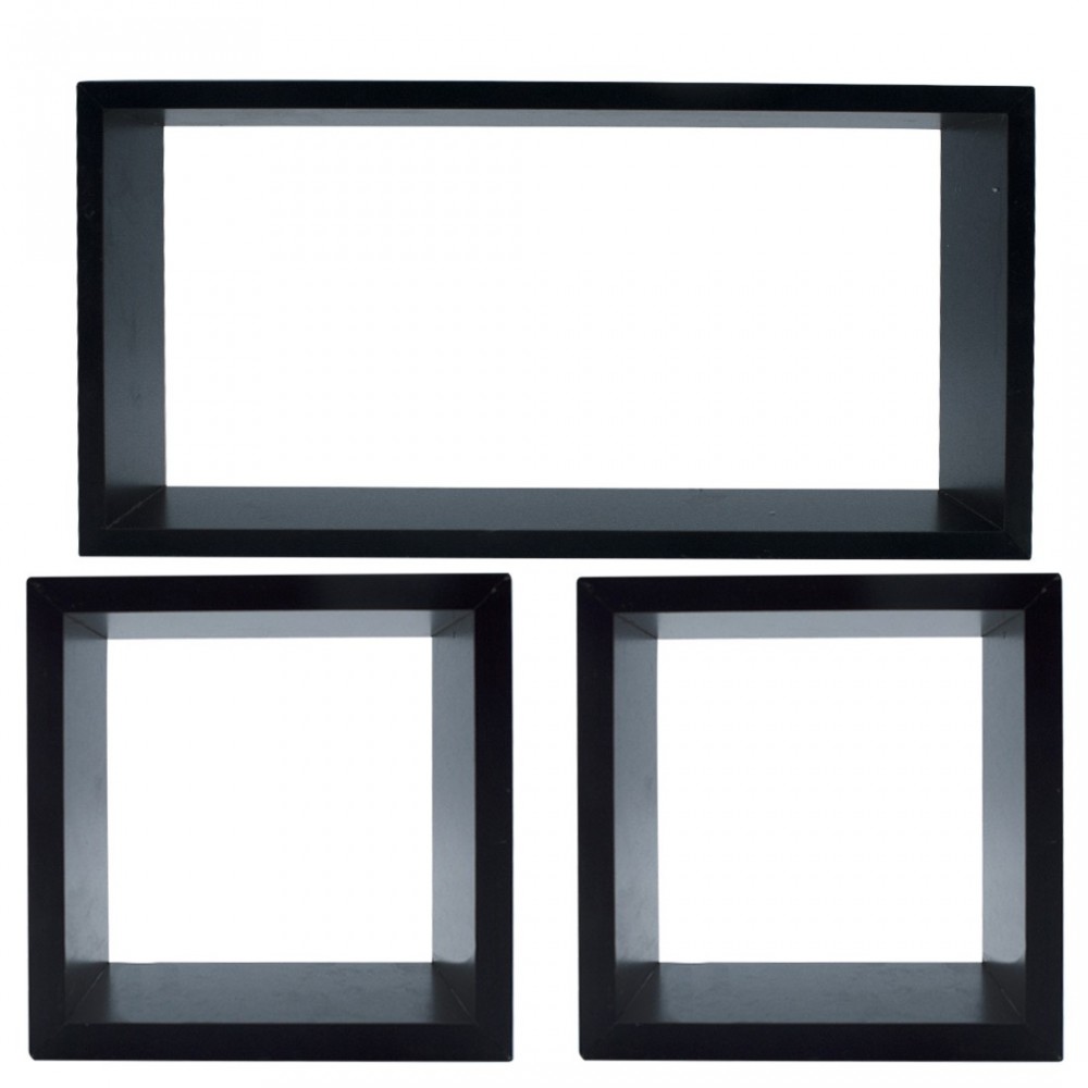 547144 Conjunto de 3 baldas cubo y rectangular madera NEGRO acc. para montaje