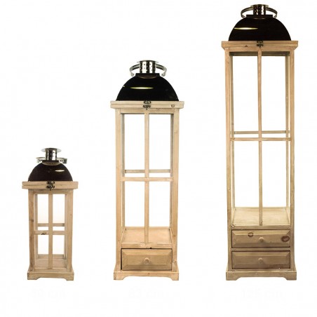 335011 Set 3 pz LINTERNAS BRONCE candelabro 50' 83' 125' cm en madera y vidrio