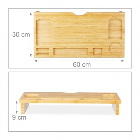 Organizador mesa de madera multifuncional con soporte para ordenador 60x30xH8 cm
