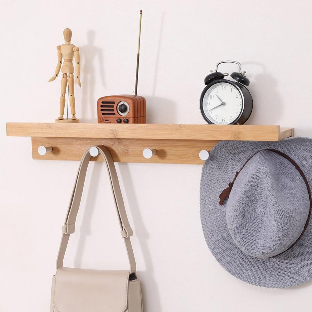 Estante de pared en madera de bambú con 5...