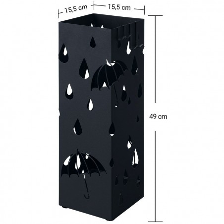 Paragüero de metal con bandeja de drenaje de agua y 4 ganchos 15,5x15,5xH49 cm