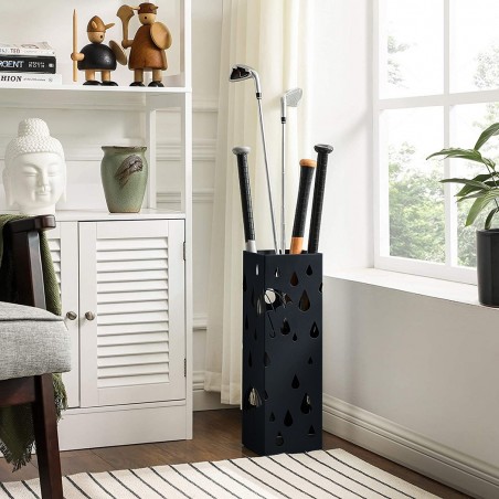 Paragüero de metal con bandeja de drenaje de agua y 4 ganchos 15,5x15,5xH49 cm