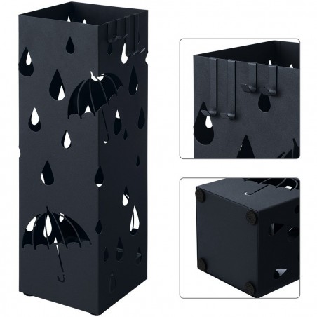 Paragüero de metal con bandeja de drenaje de agua y 4 ganchos 15,5x15,5xH49 cm