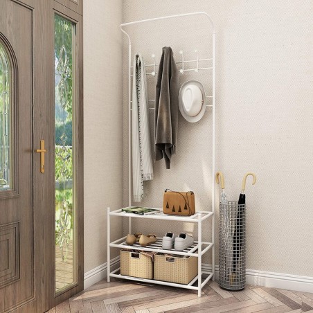 Perchero de pie para pasillo BLANCO con zapatero y 3 estantes 65x29xH190 cm