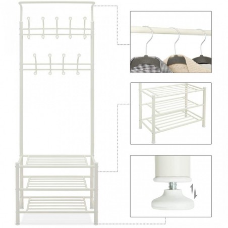 Perchero de pie para pasillo BLANCO con zapatero y 3 estantes 65x29xH190 cm