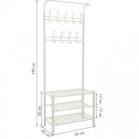 Perchero de pie para pasillo BLANCO con zapatero y 3 estantes 65x29xH190 cm