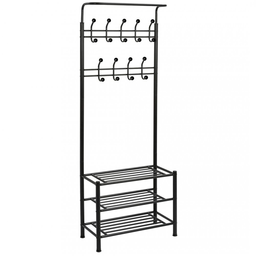 Perchero de pie para pasillo NEGRO con zapatero y 3 estantes 65x29xH190 cm